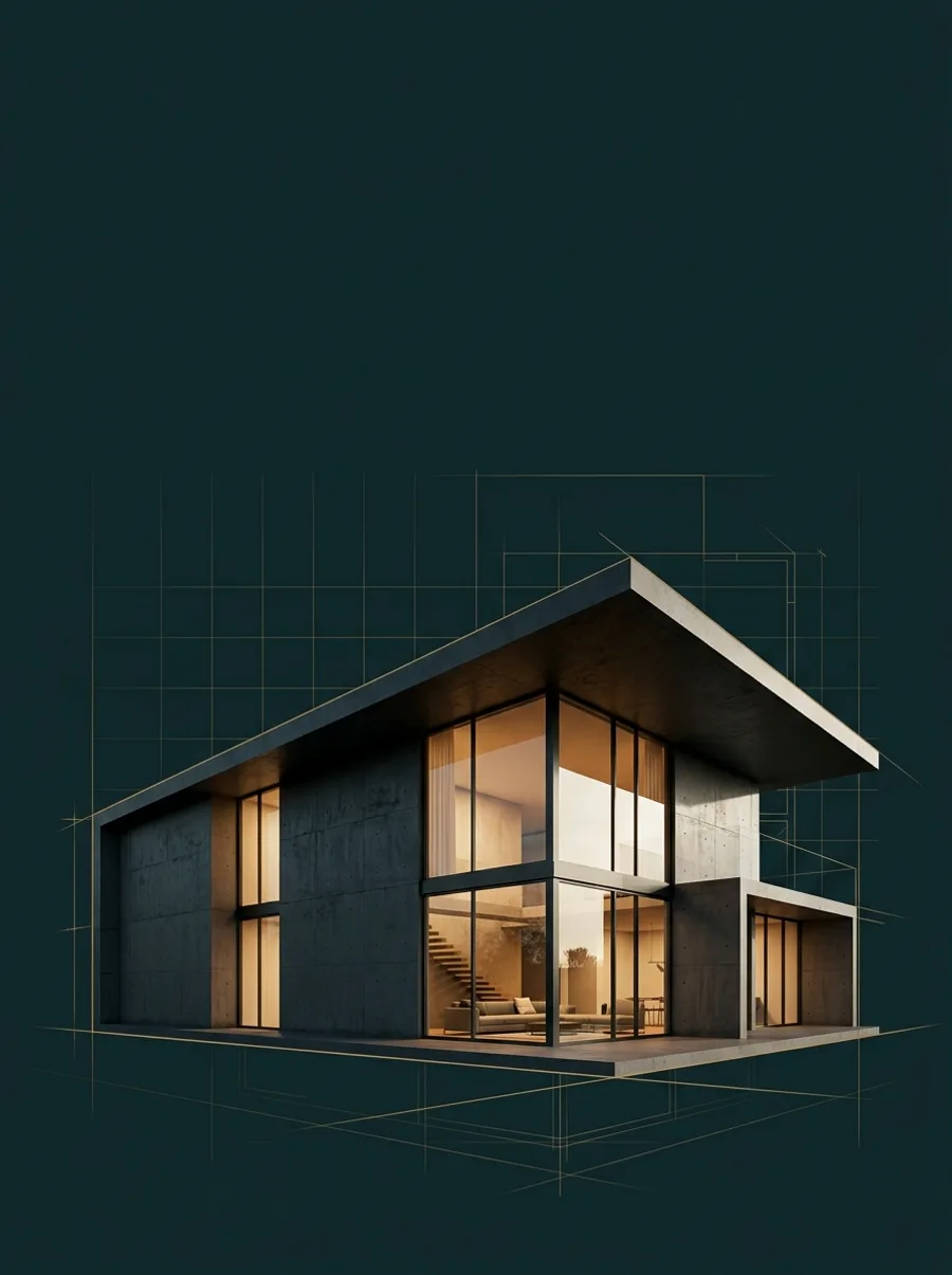 Villa rising from the ground up, from blueprint to complete build